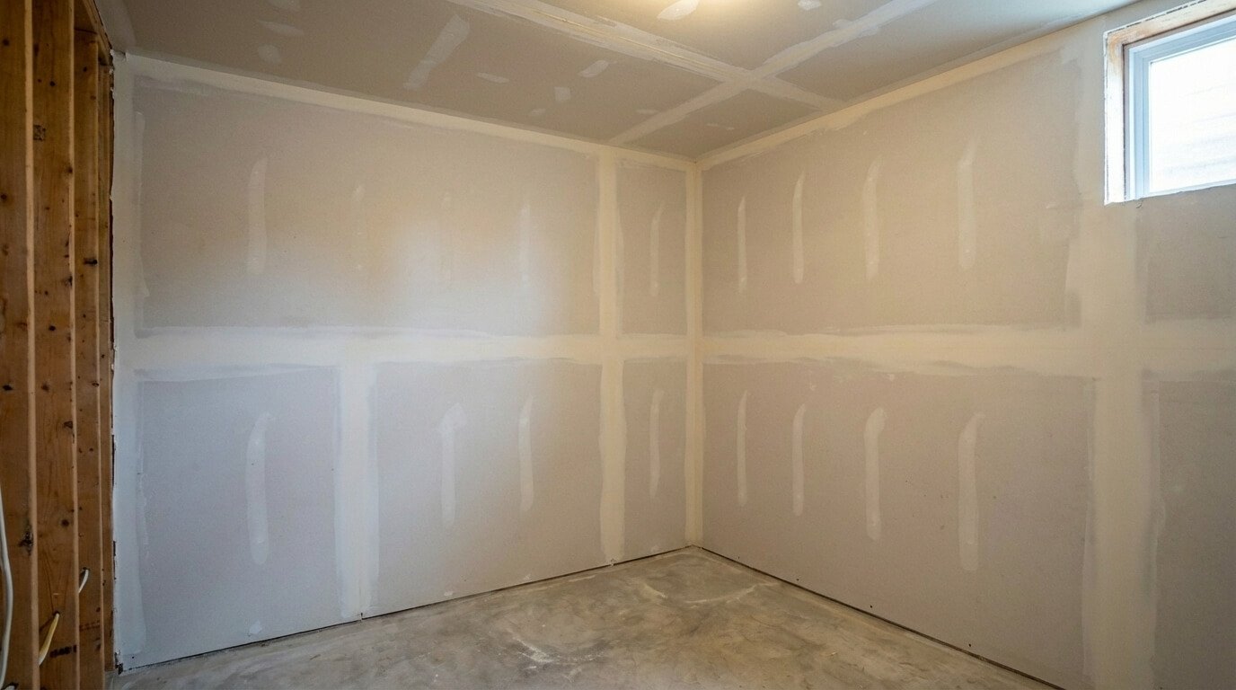 Basement wall after professional mold remediation and restoration