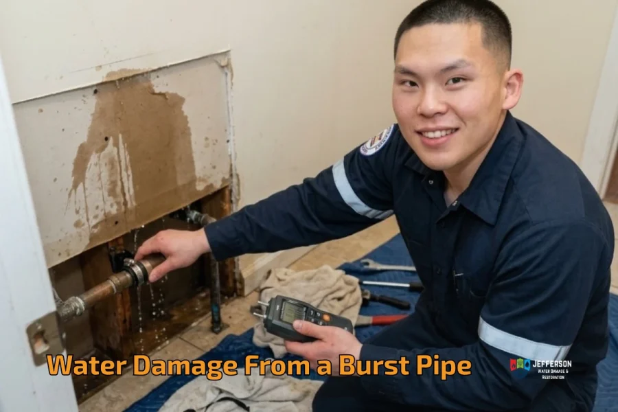 water damage from a burst pipe in philly