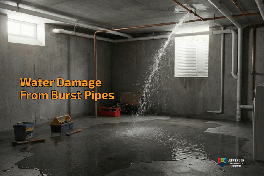 water damage from burst pipe